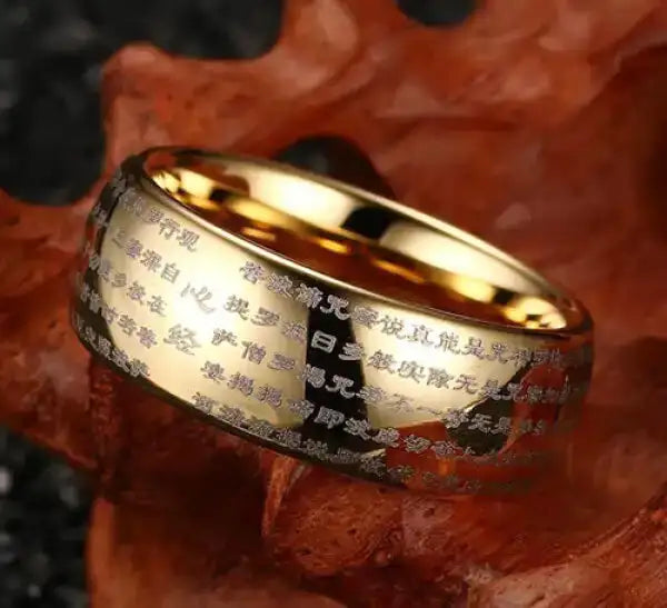 Bague Bouddha Mantra Tibétain en Titane — Collection Signature