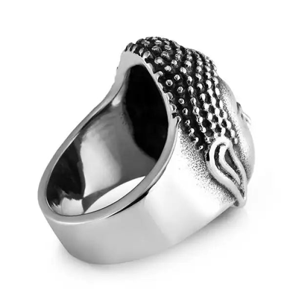 Bague Bouddha – Visage en Acier (Édition Premium)