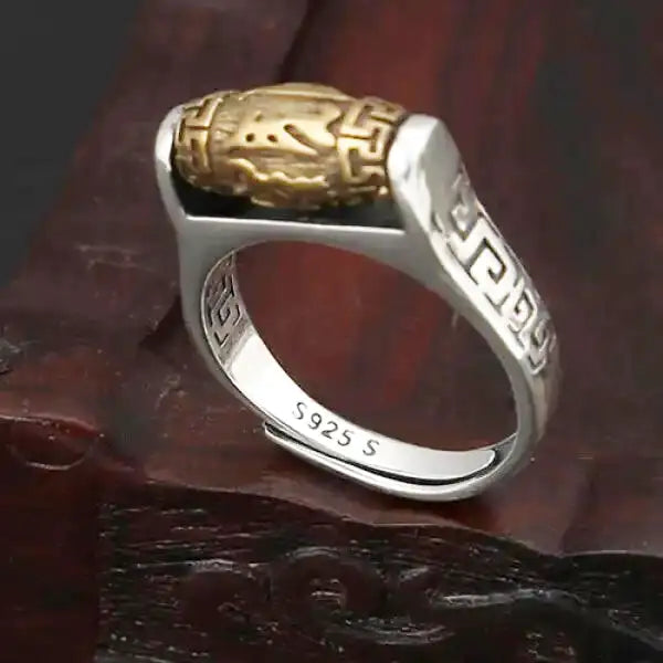 Bague Bouddha Argent Perle Tournante Tibétaine — Édition Signature