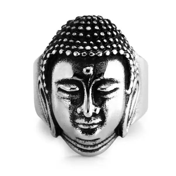 Bague Bouddha – Visage en Acier (Édition Premium)