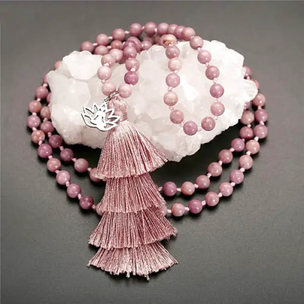 Chapelet Bouddhiste – Bijou en Rhodochrosite Signature