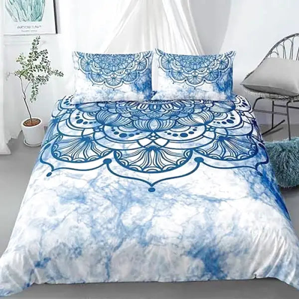 Parure de Lit Mandala Bleu Énergisante — Collection Zen