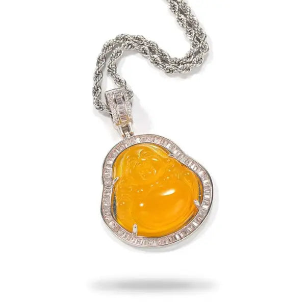 Pendentif Bouddha Rieur Contour Argenté – Édition Signature