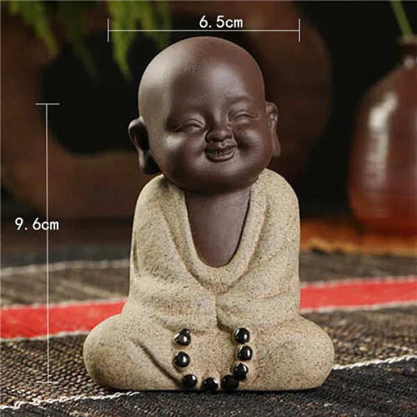 Statuette Bouddha et Moine Beige - 10 cm