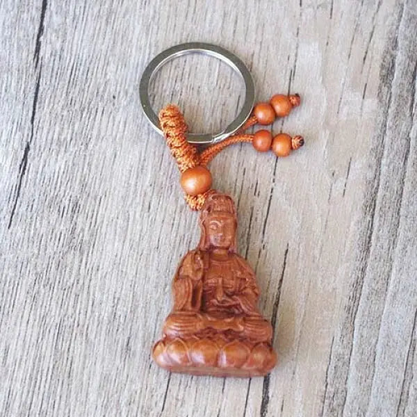 Porte-Clé Bouddha en Bois - Édition Artisanale