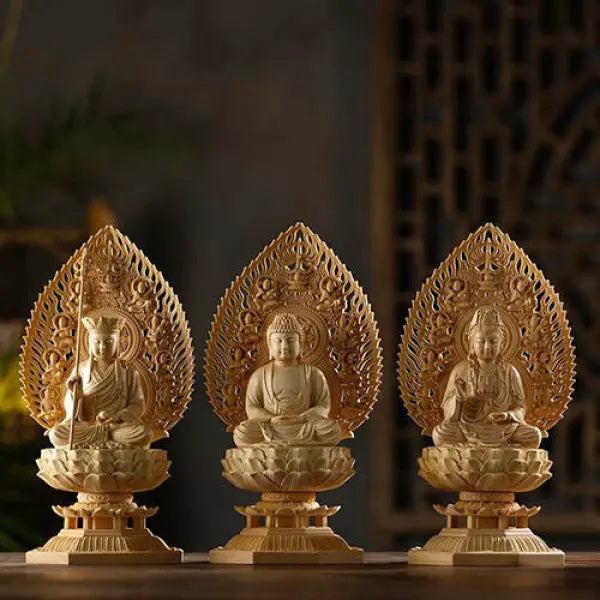 Statue Bouddha Déco en Bois de Cyprès — Édition Prestige