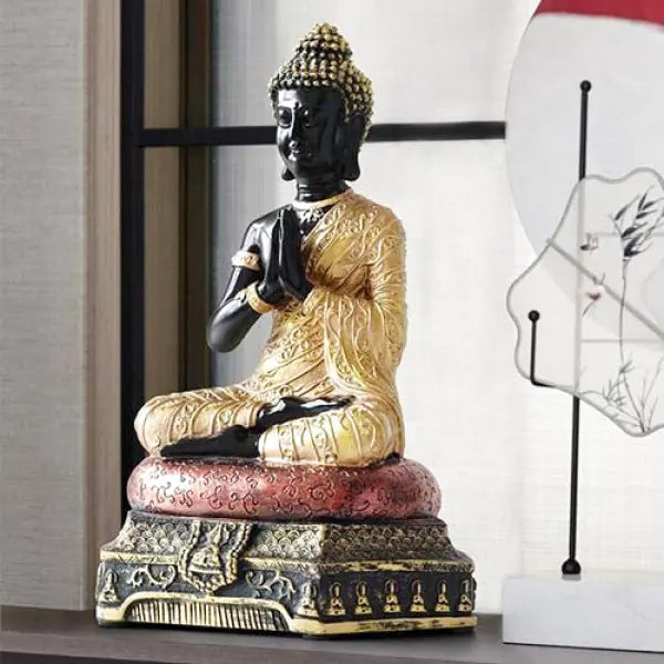 Statue Bouddha Amitabha Noir et Or – Édition Signature