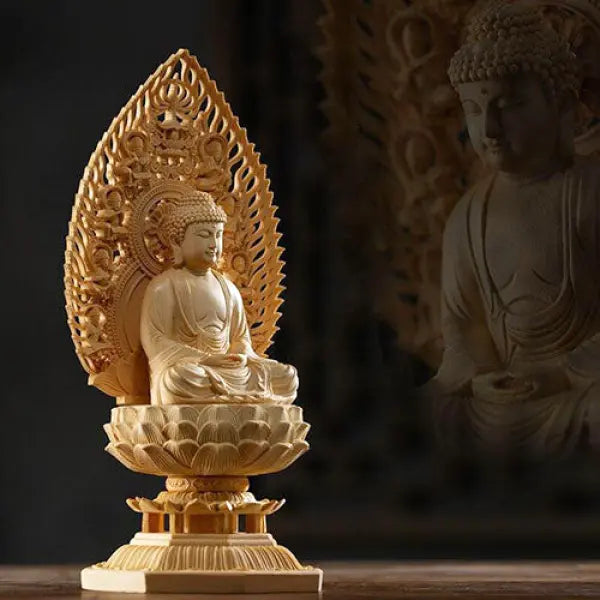 Statue Bouddha Déco en Bois de Cyprès — Édition Prestige