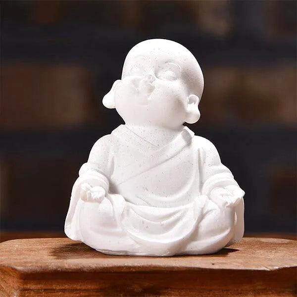 Statuette Bouddha et Petit Moine Méditant — Édition Signature Zen