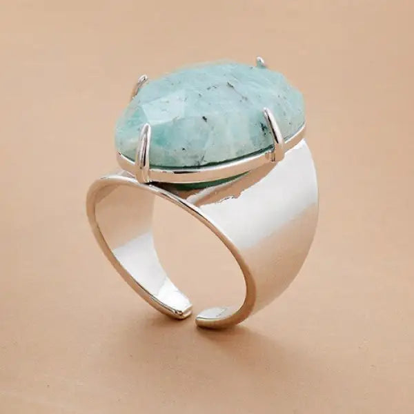 Bague Bouddha avec pierre d'Amazonite – Acier Inoxydable | Édition Signature