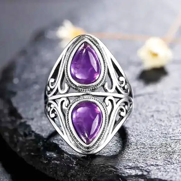 Bague Bouddha Femme en Argent avec Améthyste – Signature Zen