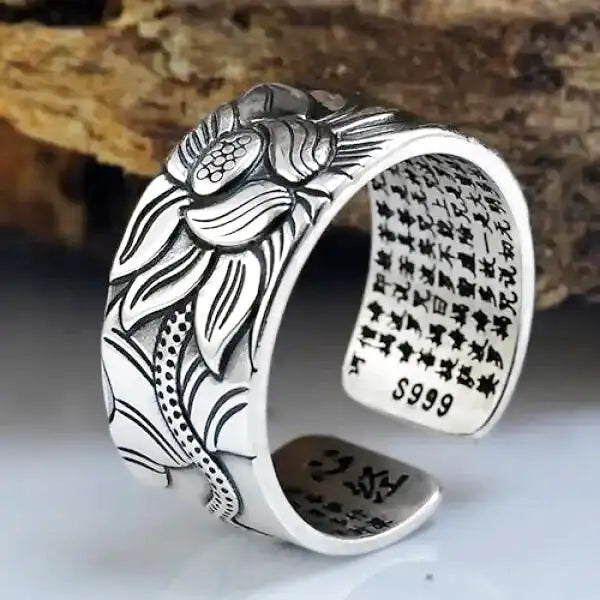 Bague Bouddha et Fleur de Lotus Argentée – Édition Signature