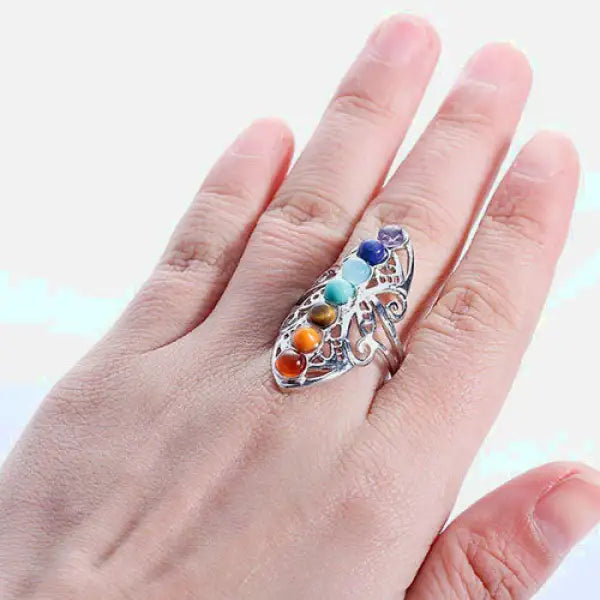 Bague Bouddha et les 7 Chakras — Alliage de Zinc Premium