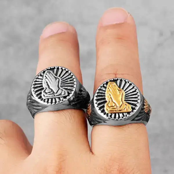 Bague Bouddha Mudra Namasté en Acier