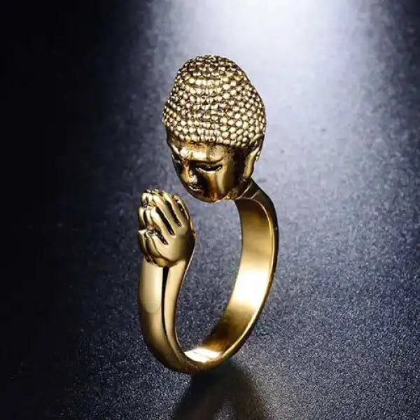 Bague Bouddhiste Or Doré en Acier – Collection Zen