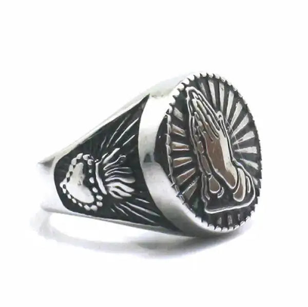 Bague Bouddha Mudra Namasté en Acier