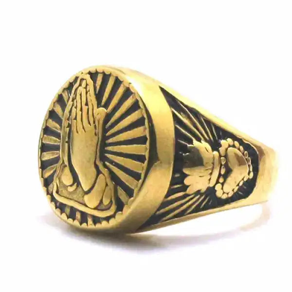 Bague Bouddha Mudra Namasté en Acier