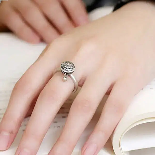 Bague Bouddha Mantra & Fleur de Lotus en Argent