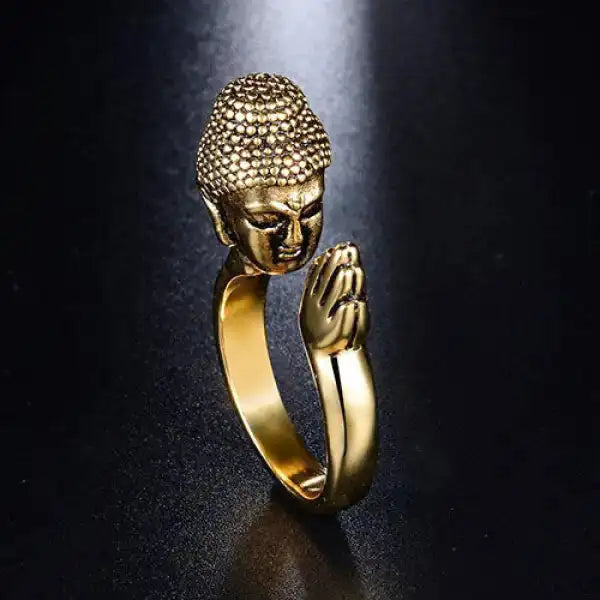 Bague Bouddhiste Or Doré en Acier – Collection Zen