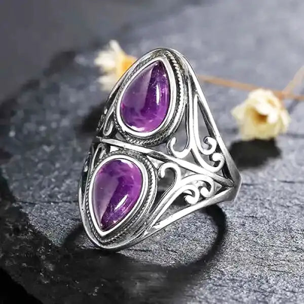 Bague Bouddha Femme en Argent avec Améthyste – Signature Zen