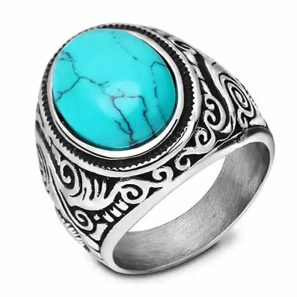 Bague Bouddha pour Homme – Turquoise Véritable sur Acier | Collection Premium