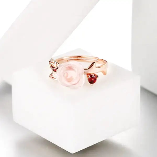 Bague Bouddha & Quartz Rose Argent