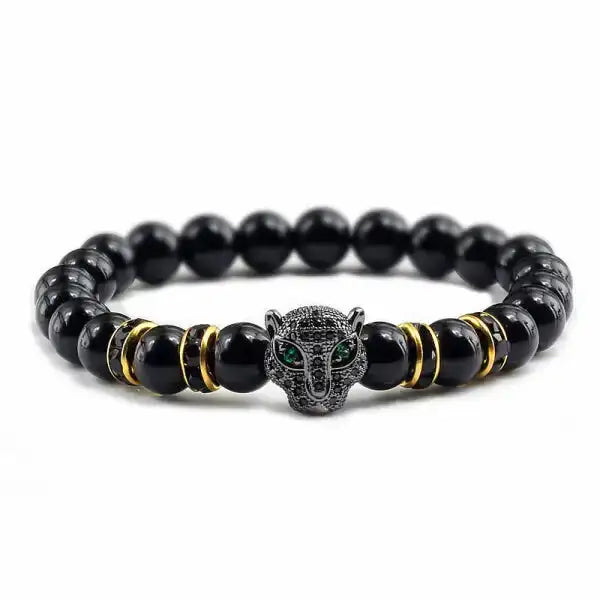 Bracelet Bouddhiste Tête de Léopard — Édition Prestige