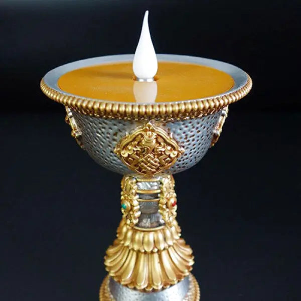 Lampe Bouddha Tibétain avec Bougeoir — Édition Premium