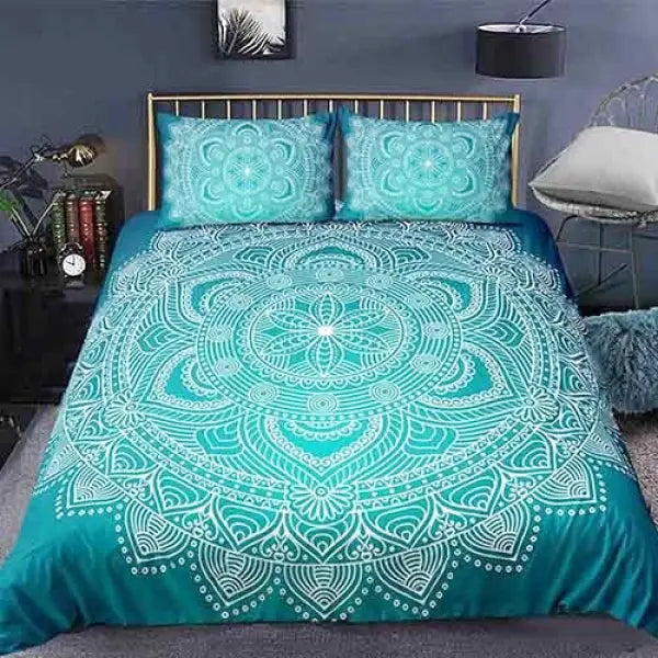 Housse de Couette Bouddha & Mandala Turquoise – Collection Signature