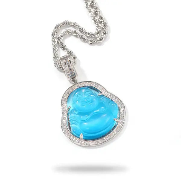 Pendentif Bouddha Rieur Contour Argenté – Édition Signature