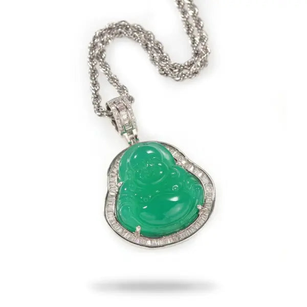 Pendentif Bouddha Rieur Contour Argenté – Édition Signature