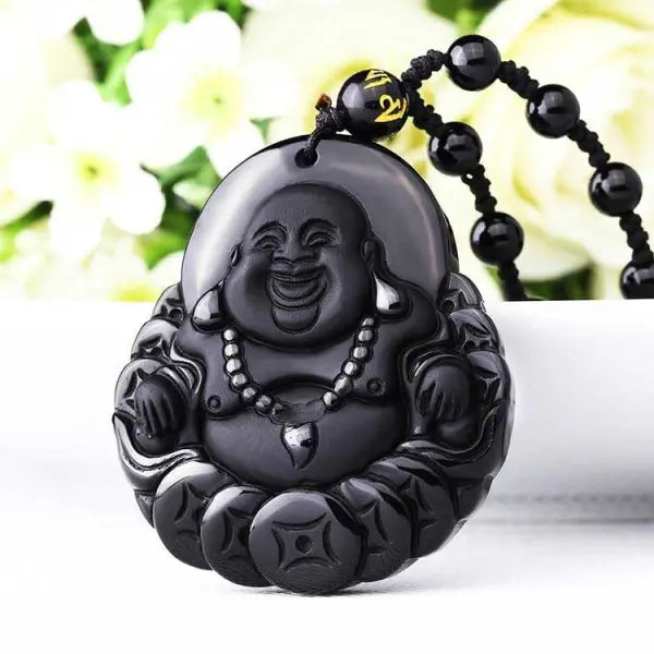 Pendentif Bouddha Rieur Noir — Édition Signature