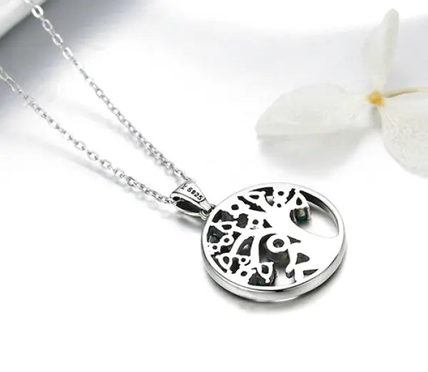 Pendentif Bouddha Argent – Arbre de Vie et Pierres Naturelles, Collection Zen