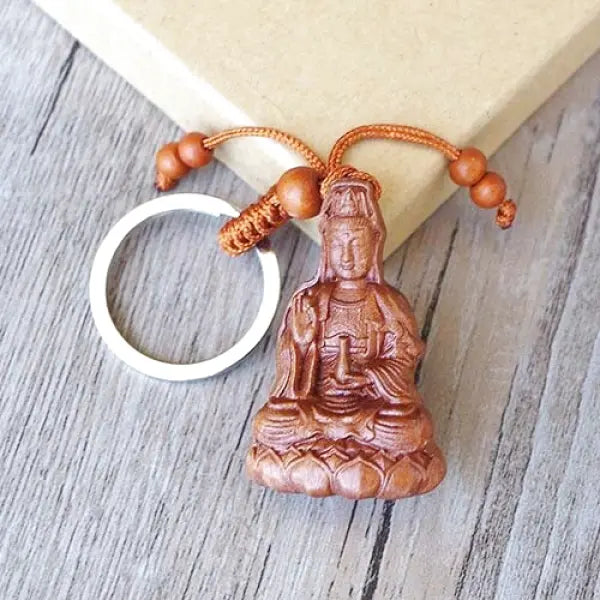 Porte-Clé Bouddha en Bois - Édition Artisanale