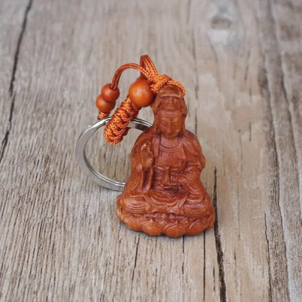 Porte-Clé Bouddha en Bois - Édition Artisanale