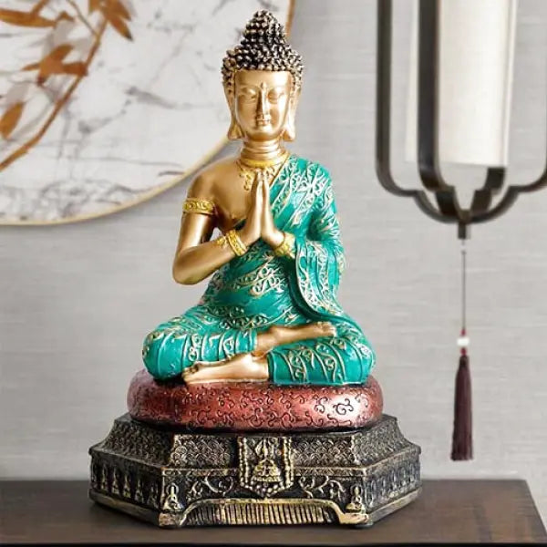 Statue Bouddha Amitabha – Vert et Or – Édition Signature