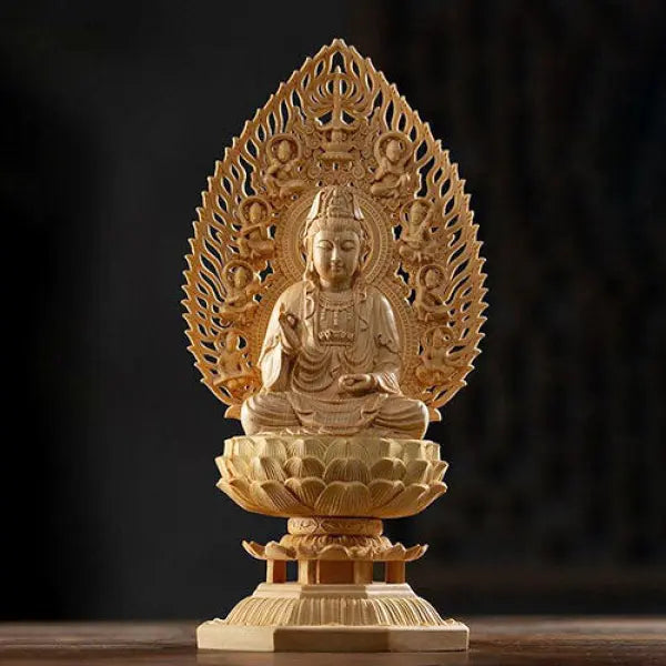 Statue Bouddha Déco en Bois de Cyprès — Édition Prestige