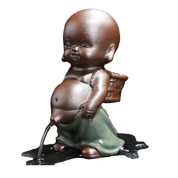 Statue Bouddha avec Moine et Fontaine — Édition Signature