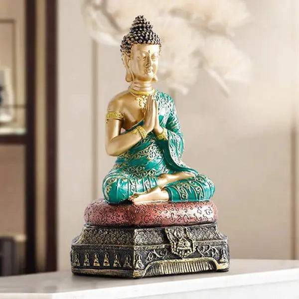 Statue Bouddha Amitabha – Vert et Or – Édition Signature