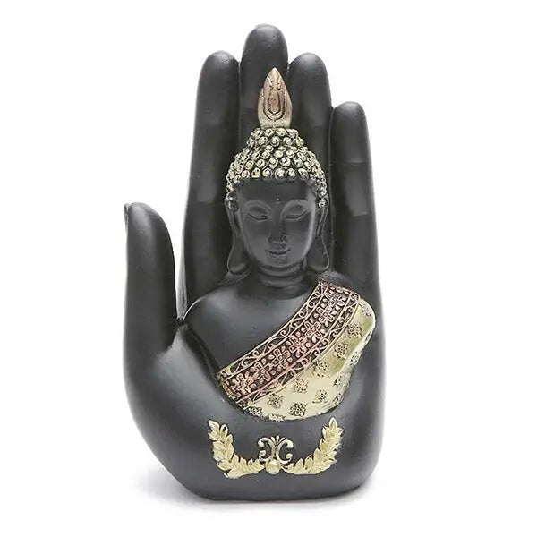 Bouddha Noir: Statue Incrustée dans la Main