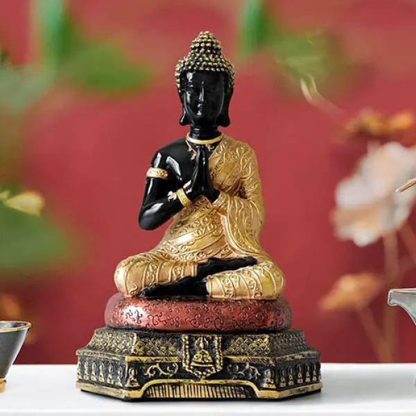 Statue Bouddha Amitabha Noir et Or – Édition Signature