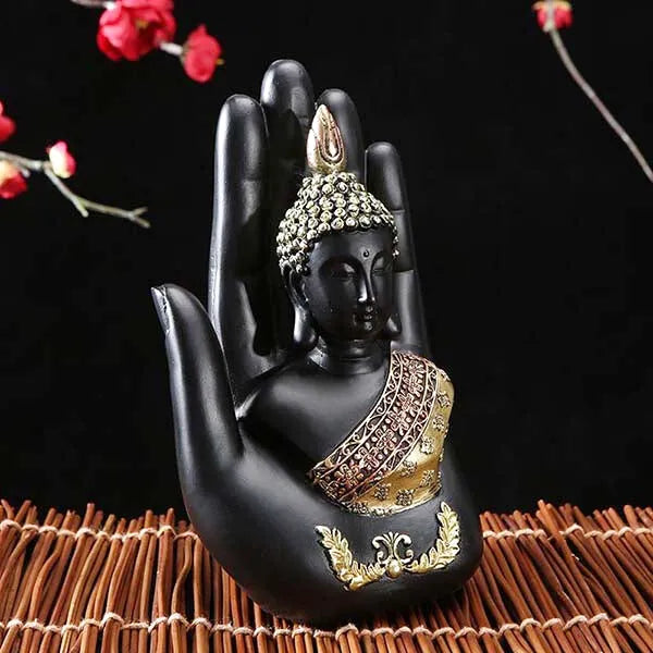 Bouddha Noir: Statue Incrustée dans la Main