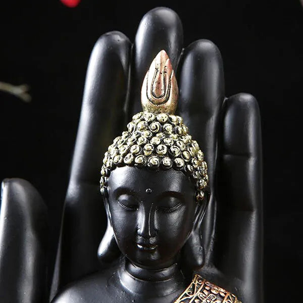 Bouddha Noir: Statue Incrustée dans la Main