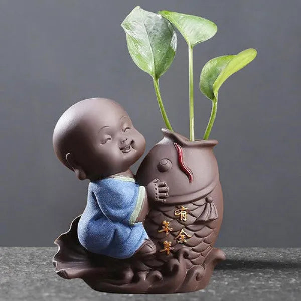 Statuette Bouddha et Moines en Extérieur – Édition Prestige