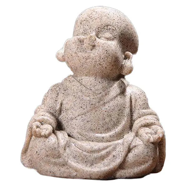 Statuette Bouddha et Petit Moine Méditant — Édition Signature Zen