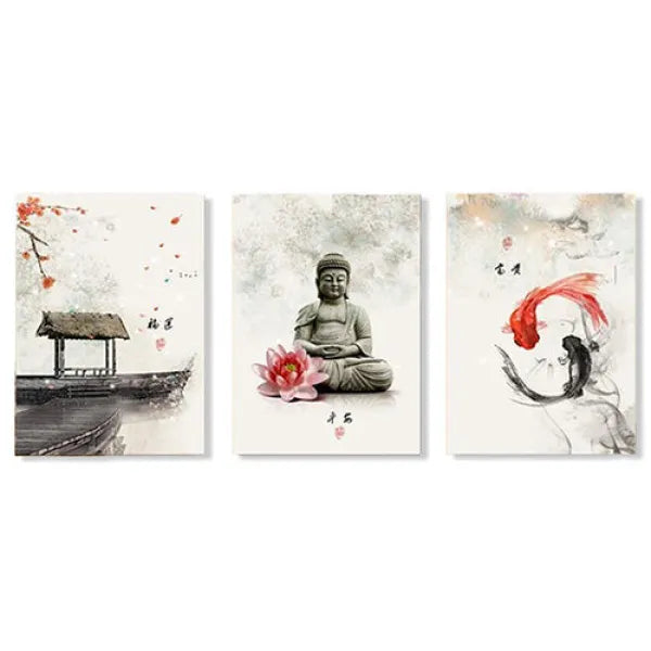 Tableau Bouddha et le Trio Zen - Signature