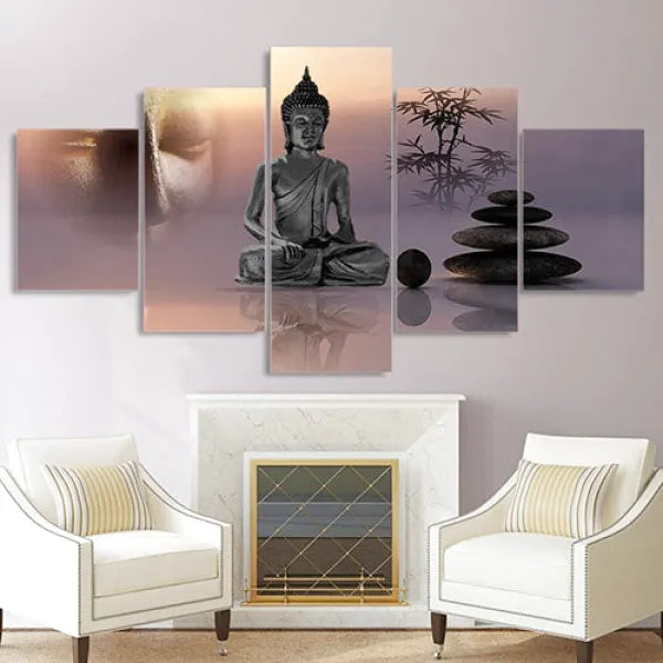 Bouddha en 5 panneaux - Tableau d'art