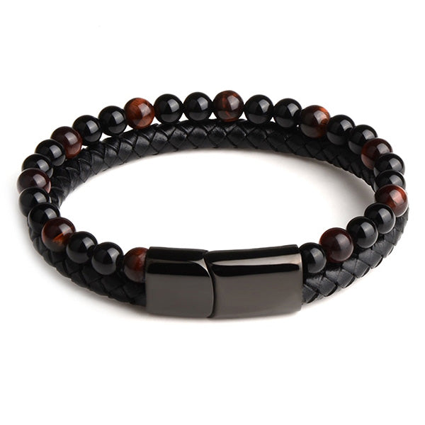 Bracelet Bouddhiste Pierres et Cuir Tressé — ZenCraft Edition
