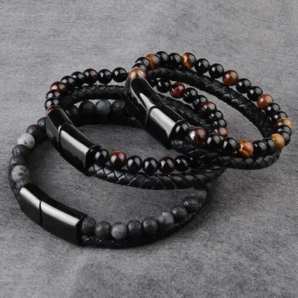 Bracelet Bouddhiste Pierres et Cuir Tressé — ZenCraft Edition