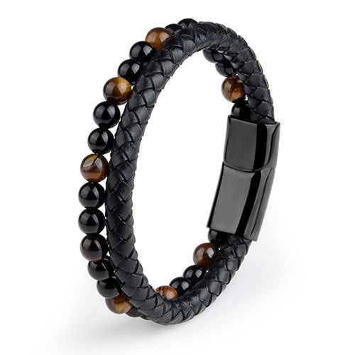 Bracelet Bouddhiste Pierres et Cuir Tressé — ZenCraft Edition